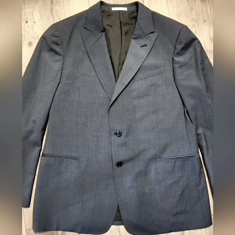 Armani Collezioni G-Line Single Breasted Wool And Silk Blend Blazer Blue